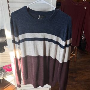 Banana Republic Navy, White, and Burgundy Crewneck Sweater